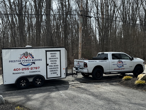 Prestige Power Washing truck and trailer serving Rhode Island